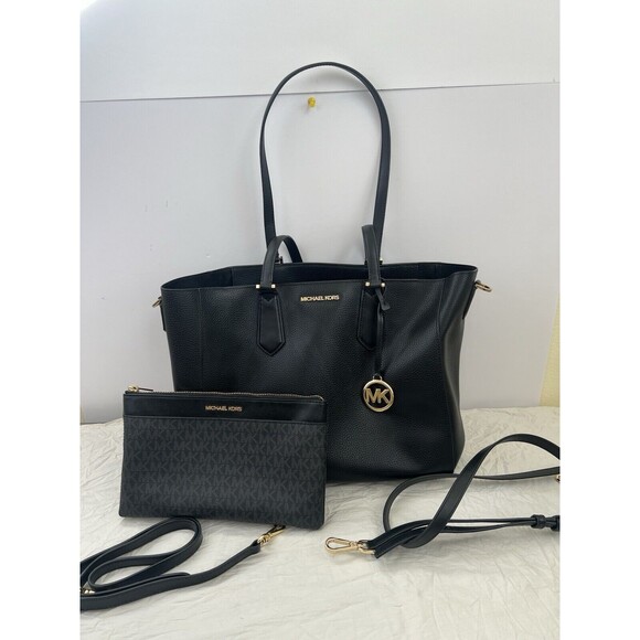 Michael Kors Kimberly Large Bisque Pebbled Leather Tote‎ Purse W Clutch Dust Bag - Picture 1 of 16